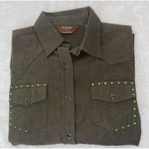 WALLS Western Pearl Snap Button Up Shirt Womens Small Green Purple Cowgirl Ranch